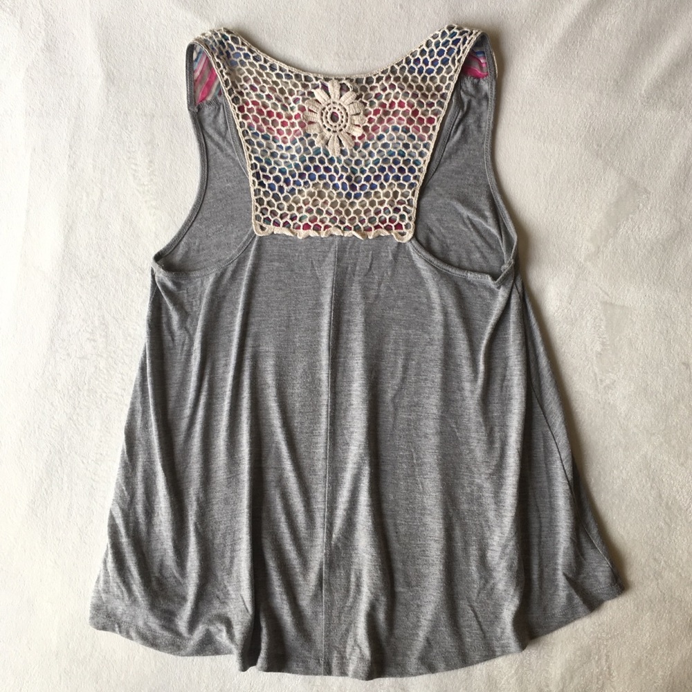 Grey tank with crocheted back detail